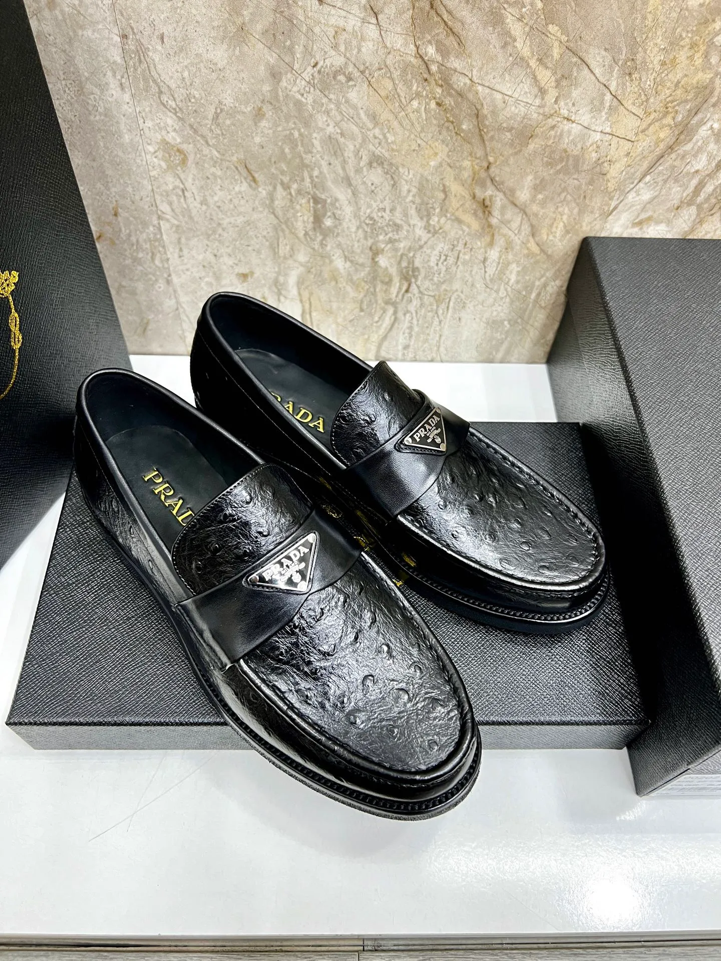 PRADA~ Size: 38-44 (customized 45/46 P: 💰880 P's original official website new high-end men's leather shoes, top-quality original replicas, made of imported open edge beads/calf leather, calf leather breathable lining, original leather outsole!
